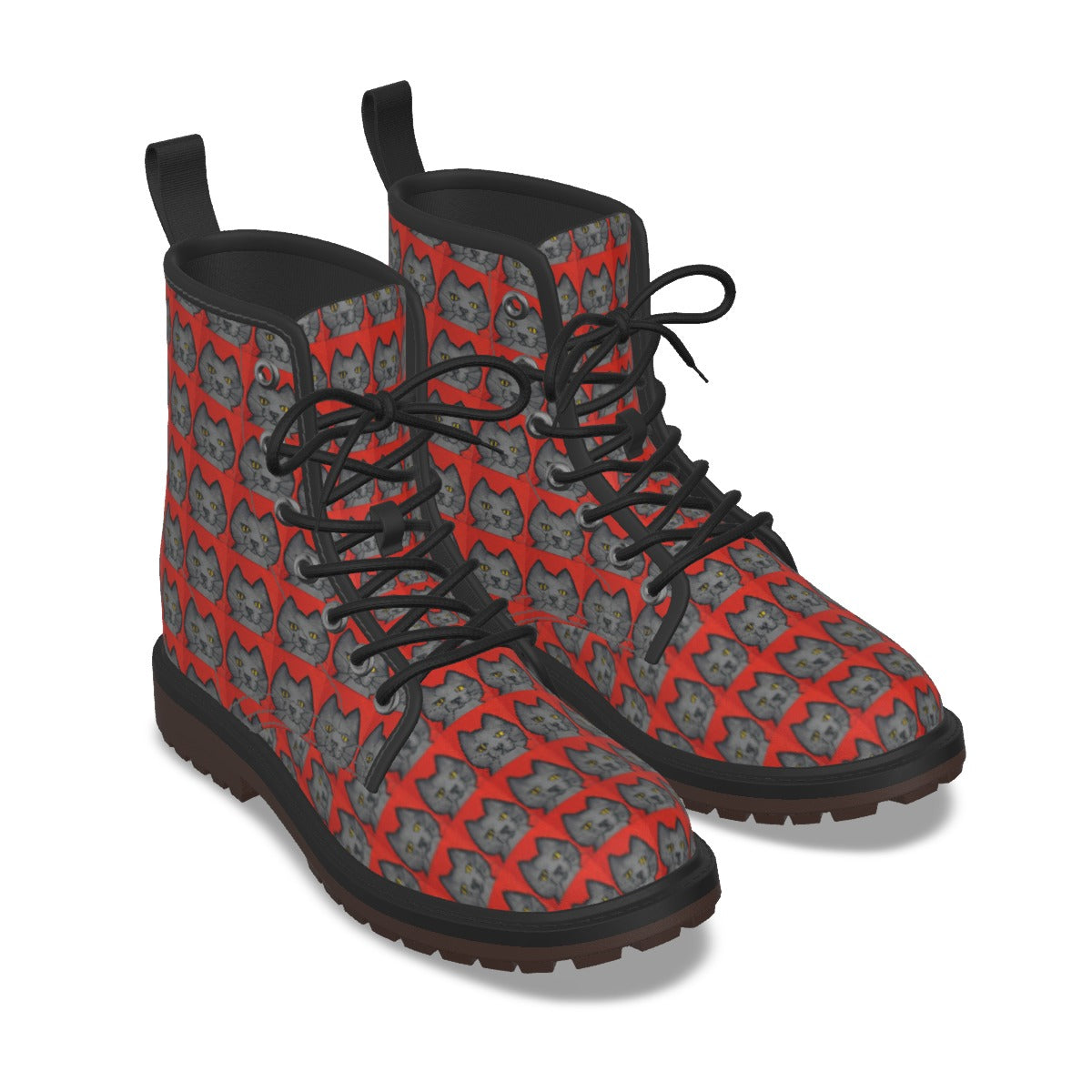 Grey Cats on Red Doc M Style Boots.