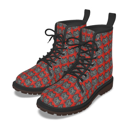 Grey Cats on Red Doc M Style Boots.