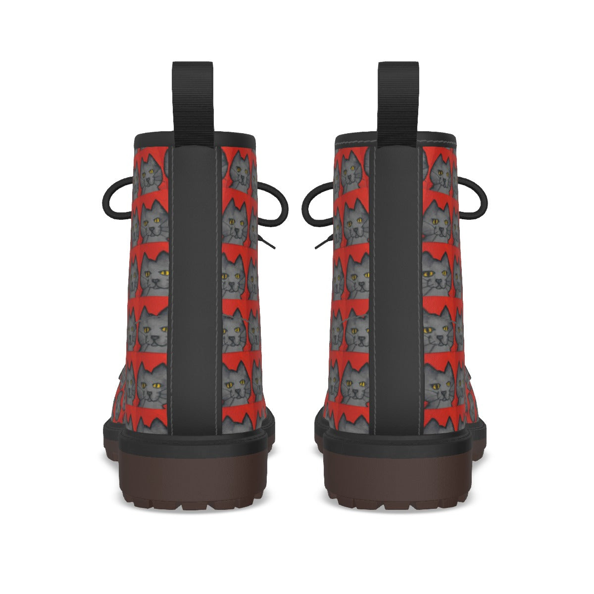 Grey Cats on Red Doc M Style Boots.