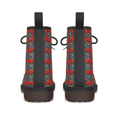 Grey Cats on Red Doc M Style Boots.