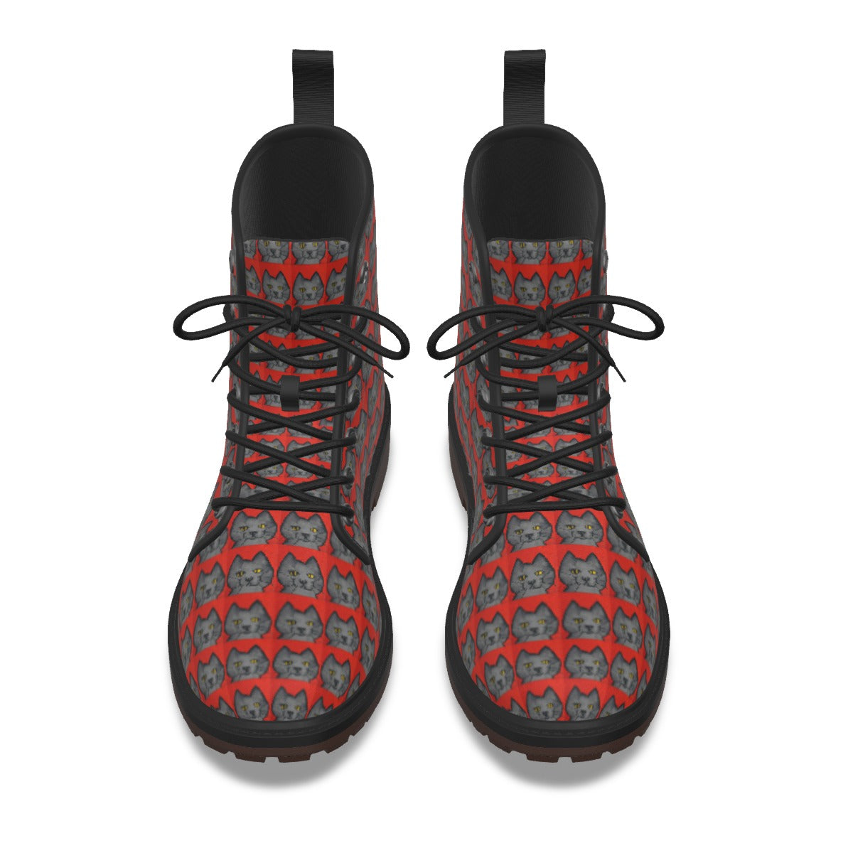 Grey Cats on Red Doc M Style Boots.