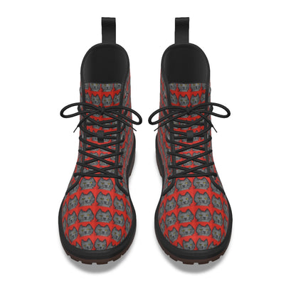 Grey Cats on Red Doc M Style Boots.
