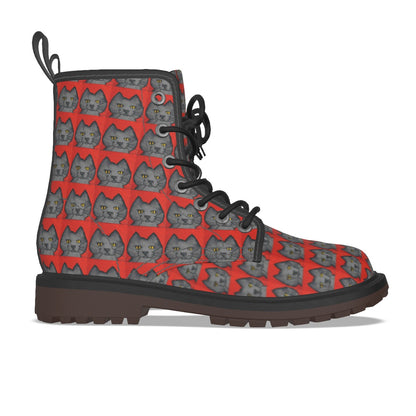 Grey Cats on Red Doc M Style Boots.