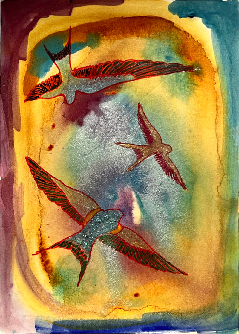 Three Red-Gold Birds